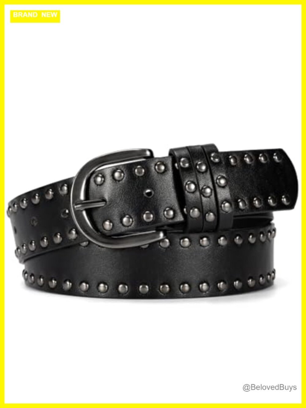 Womens Faux Leather Studded Belt Punk Rivet Buckle Adjustable Jean Dress Belt